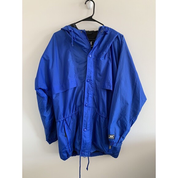 Helly Hansen Jacket Men's Small Blue Full Zip Windbreaker Nylon Packable Hooded - Picture 2 of 9